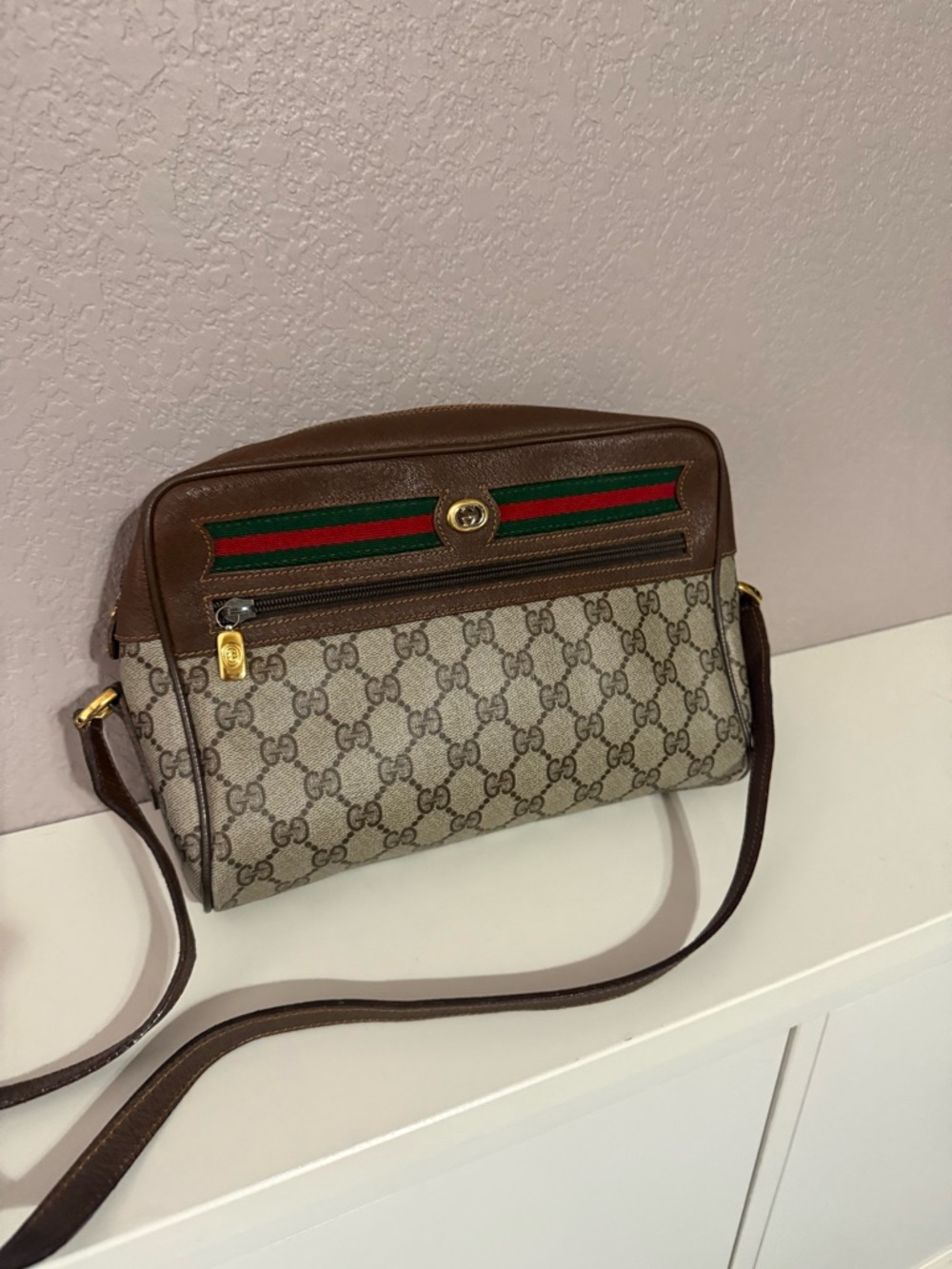 Authentic Gucci Ophidia Canvas and Brown Leather Crossbody